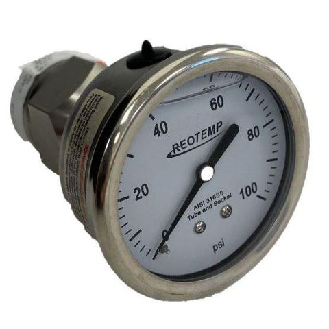 ReoTemp - Pressure Gauge Assembly - MS8 Seal - 2.5" Dial - Back Mount - Range (0 - 200 psi) - with SS Guard - Part #: MS8P2CF2XP20-SDDDASXDP