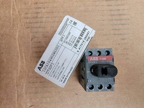 ABB - 3 Pole Non Fusible Disconnect Switch, 40 Amp, 600 Volt, UL 508 Rated - Part #: 0T40F3