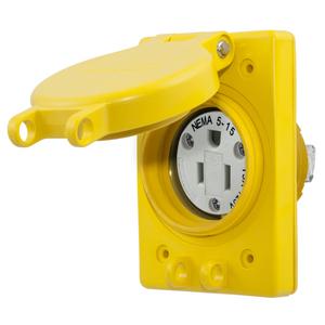 Hubbell - Watertight Series, Straight BladeReceptacle, 15A 125V, 2-Pole 3-Wire Grounding, NEMA 5-15R, Yellow, NEMA 4X - Part #: HBL60W47