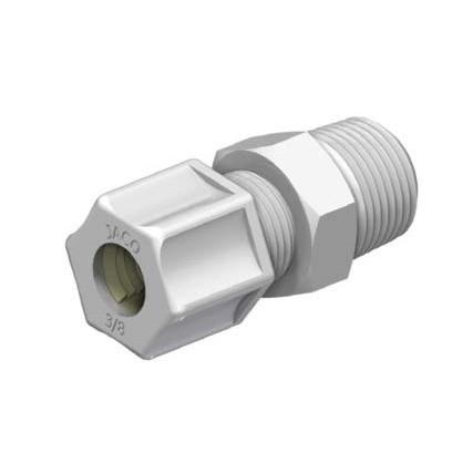 JACO - Male Connector - Polypropylene - 3/8 Tube - 1/4 Pipe - Part #: 10-6-4-P-PG