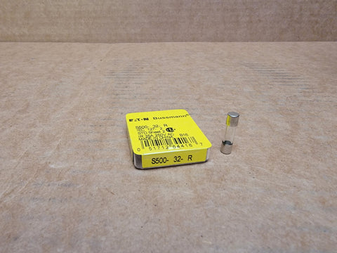 Bussman - 0.032 Amp Fast-Acting Fuse Glass Tube with Nickel Plated Brass Endcaps  - Part #: S500-32-R