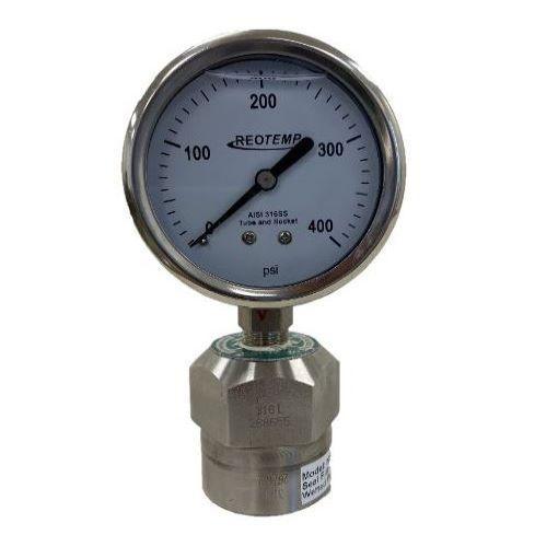 ReoTemp - Pressure Gauge Assembly - MS8 Seal - 2.5" Dial - Stem Mount - Range (-30in Hg/0/60psi) - with SS Guard - Part #: MS8P2AF2XP04-SDDDASXDP