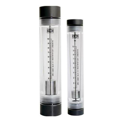 King 7200-Series 1.0 -to- 10.0 GPM Capacity Rotameter -  Machined Cast Acrylic -  316L-SS Internals -  1" NPT Vertical Inlet / Outlet with PVC Fittings - Part #: 7205016131W